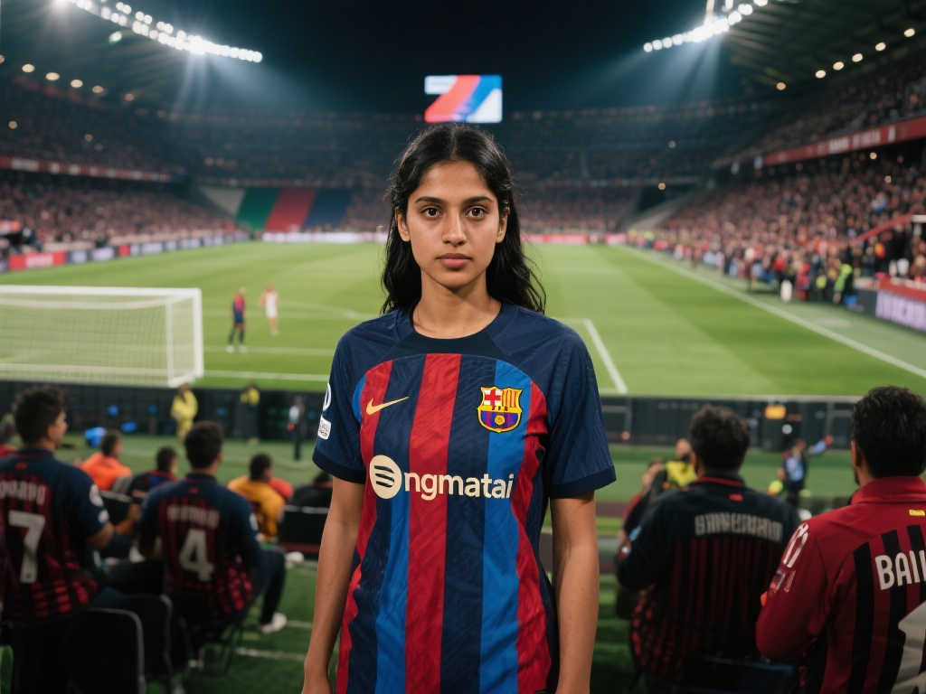 [流言板]邦马蒂身着巴萨复古战袍，亮相米兰为男足欧冠半决赛加油